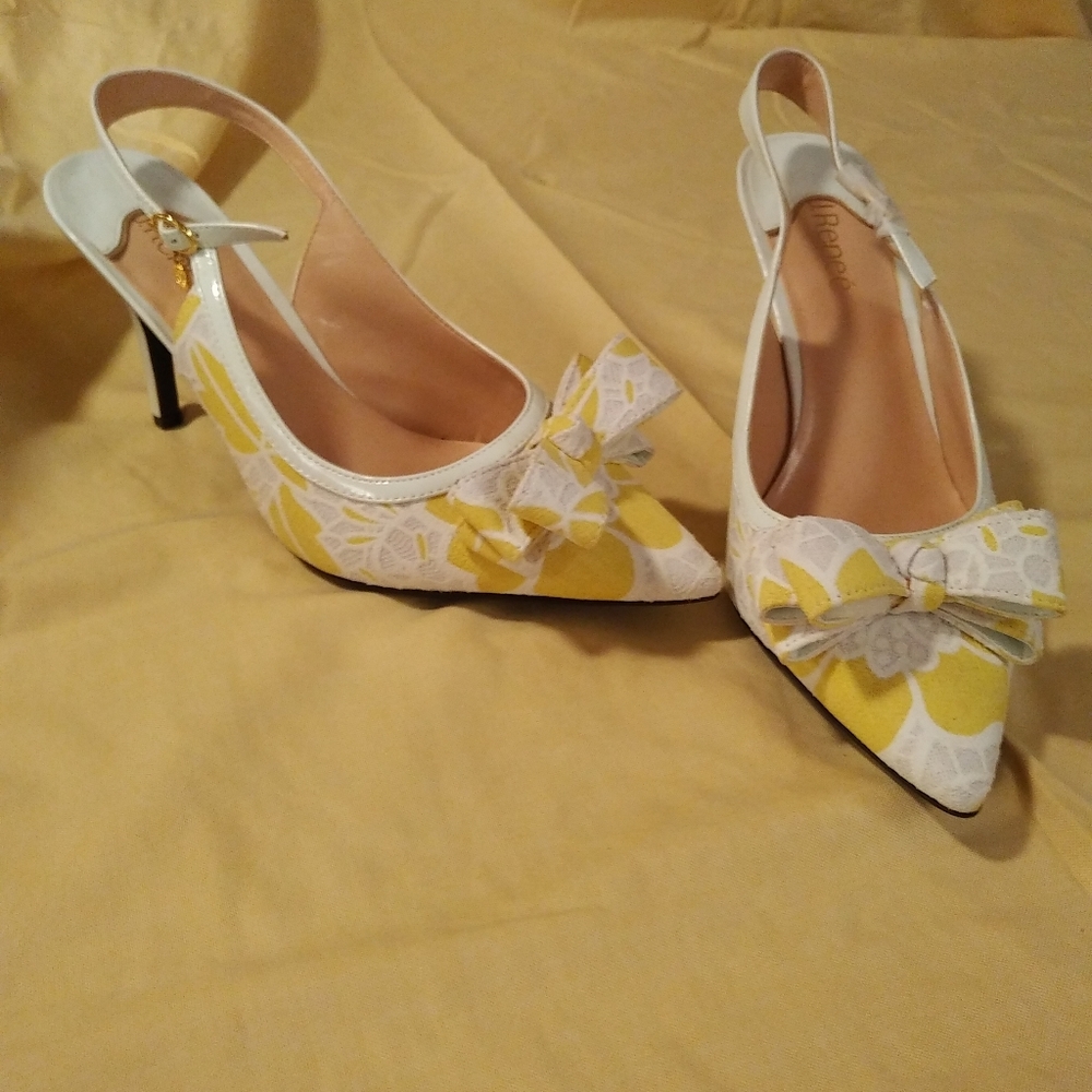 J. Renee Yellow & White Floral Slingback Pump